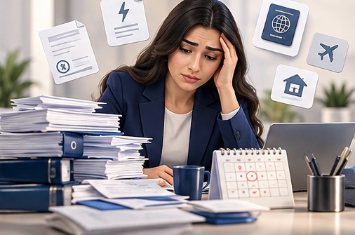 Illustration of a business owner overwhelmed by administration